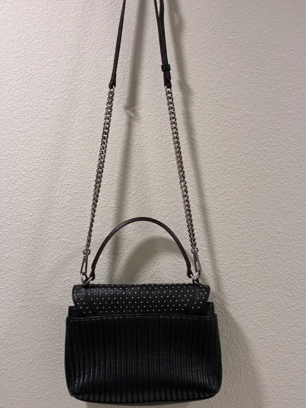 Studded Black Leather Shoulder Bag - Women